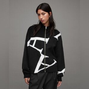 NWT Allsaints black and white A zip sweater cardigan